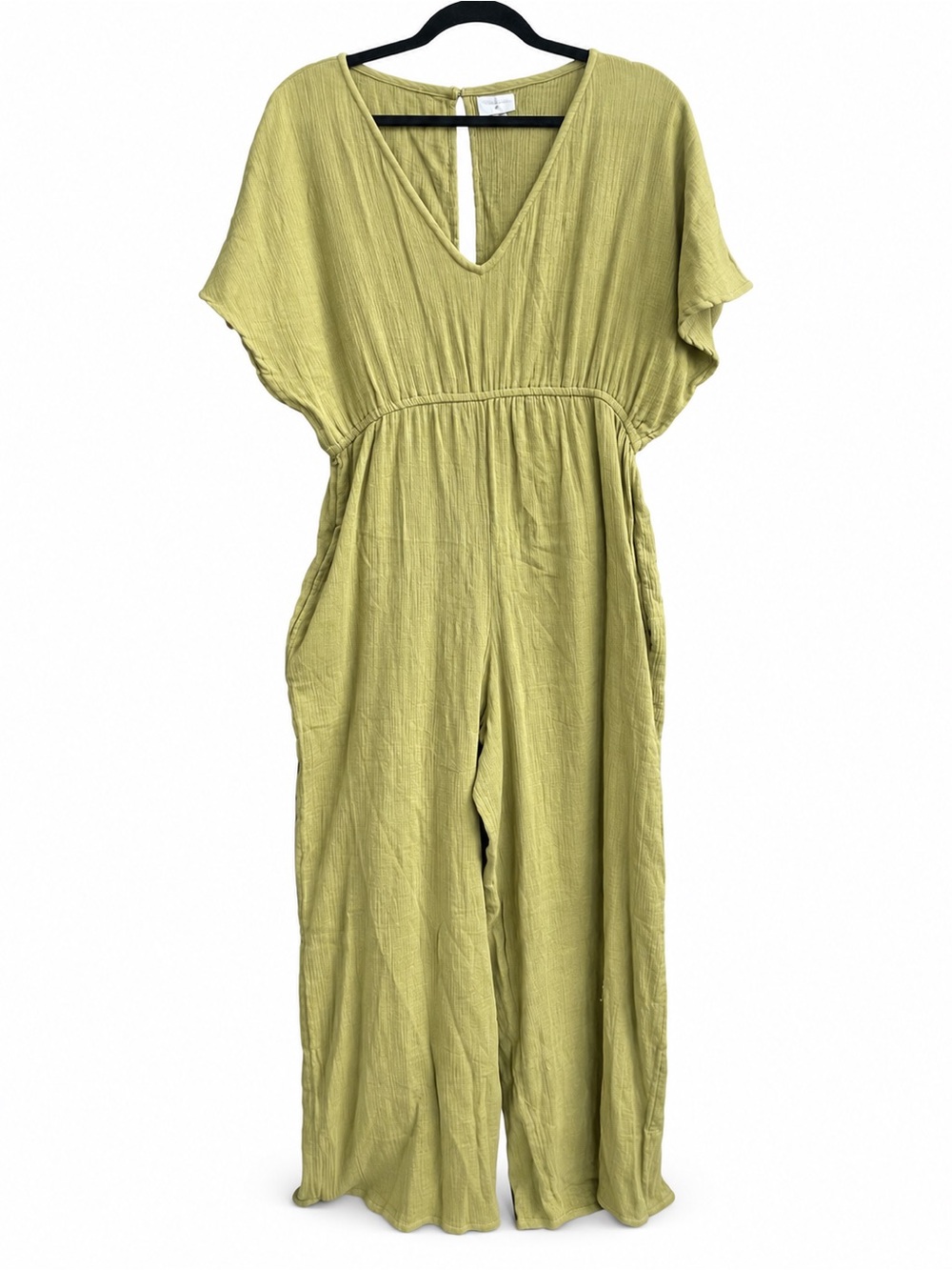 World Market 100% Cotton Jumpsuit Jumper Size Large XL Mossy Green Cottagecore - Picture 2 of 4